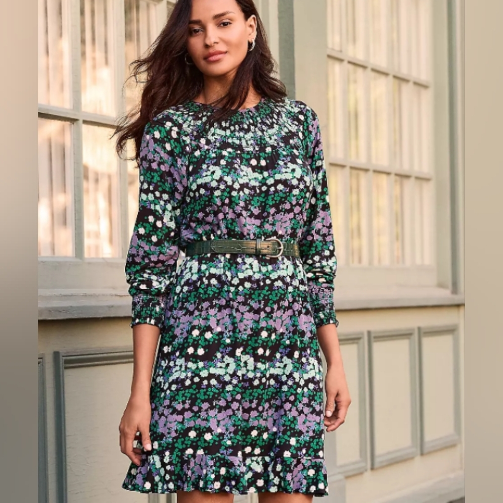 LOFT Floral Smocked Flounce Dress, Size M